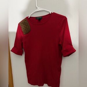 Ralph Lauren Red Blouse with Brown Accent